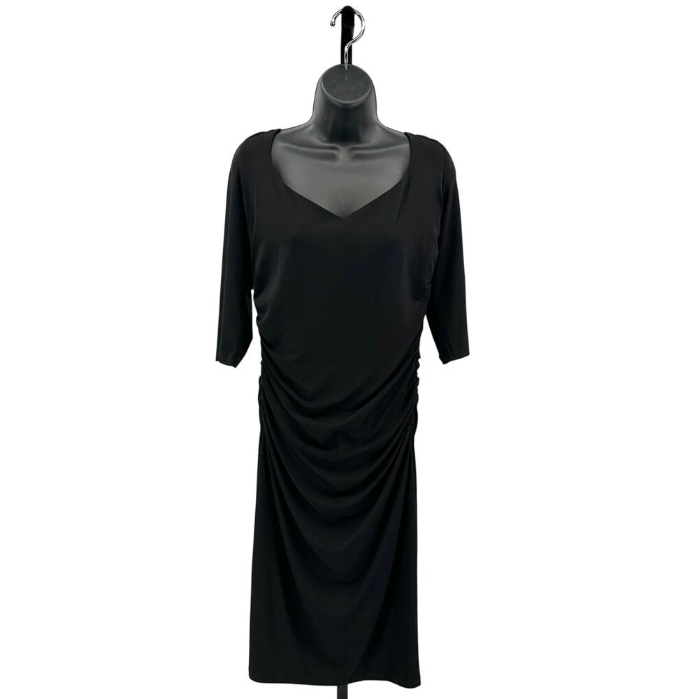 Sangria Midi Dress WMNS 14 AWIFK58I Black Ruched 3/4 Sleeves Sweetheart Neck Zip